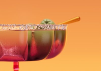 A festive cocktail with a green apple garnish